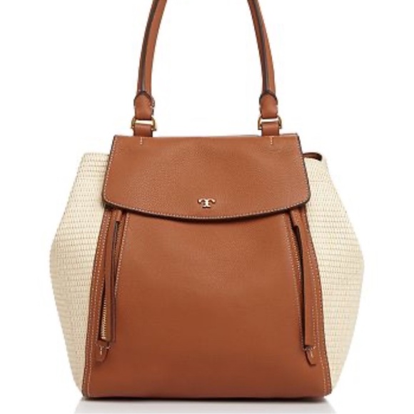 LIKE NEW Tory Burch Half Moon Straw Tote Bag - Picture 3 of 6